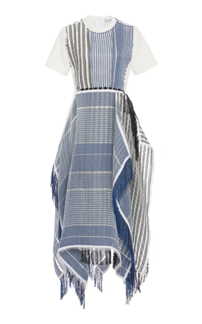 Shop Jw Anderson Asymmetric Striped Jacquard Maxi Dress In Blue