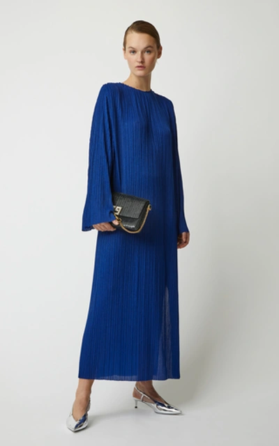 Shop Givenchy Pleated Jersey Midi Dress In Blue