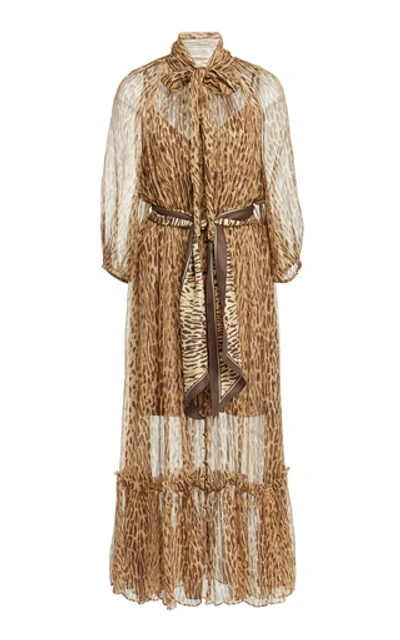 Shop Zimmermann Belted Printed Silk-chiffon Maxi Dress In Animal