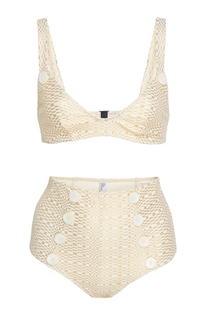 Shop Lisa Marie Fernandez Magdalena Button-detailed High-waisted Bikini In White
