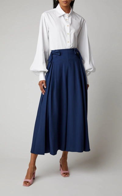 Shop Delpozo Bow-detailed Cropped Wide-leg Pants In Blue