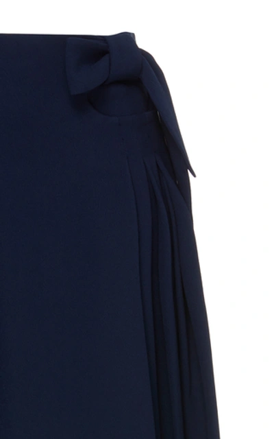 Shop Delpozo Bow-detailed Cropped Wide-leg Pants In Blue