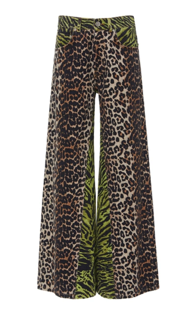 Shop Ganni Printed High-rise Wide-leg Jeans In Animal