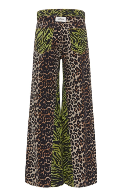 Shop Ganni Printed High-rise Wide-leg Jeans In Animal