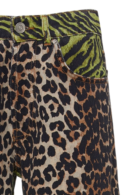 Shop Ganni Printed High-rise Wide-leg Jeans In Animal