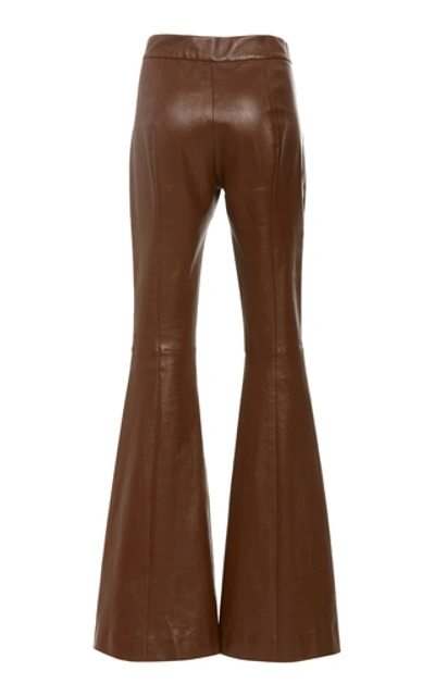 Shop Rosetta Getty Pintuck Leather Flared Pants In Brown