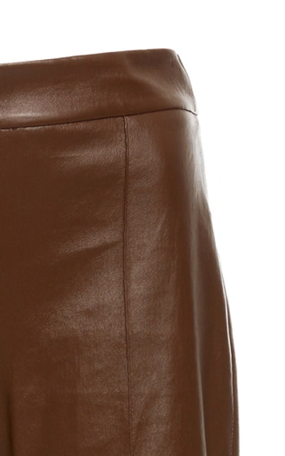 Shop Rosetta Getty Pintuck Leather Flared Pants In Brown