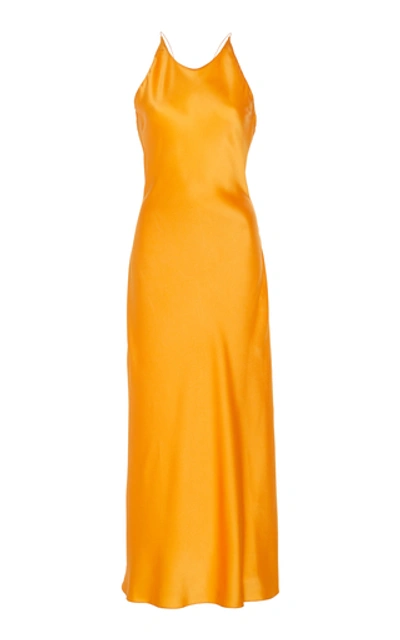 Shop Rosetta Getty Cross Back Satin Slip Dress In Orange