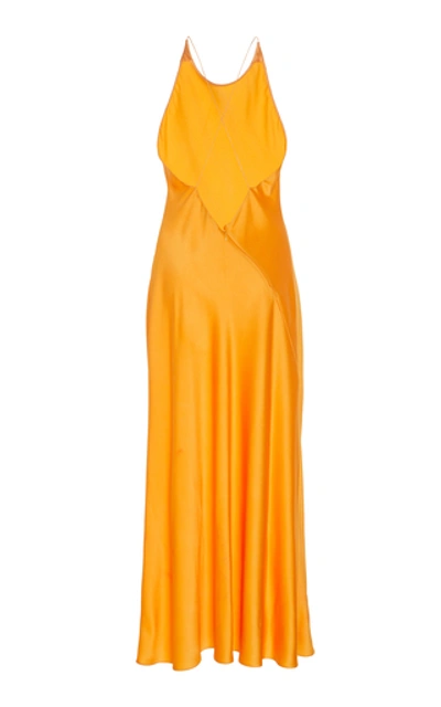 Shop Rosetta Getty Cross Back Satin Slip Dress In Orange