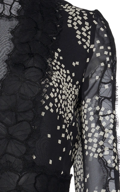 Shop Giambattista Valli Lace-paneled Printed Silk-chiffon Dress