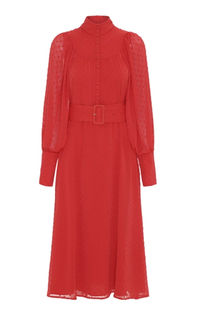 Shop Rotate Birger Christensen Belted Fil Coupé Midi Dress In Red