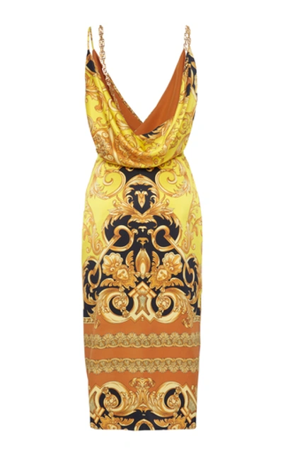 Shop Versace Printed Silk Midi Wrap-effect Dress In Multi