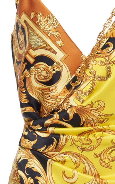Shop Versace Printed Silk Midi Wrap-effect Dress In Multi