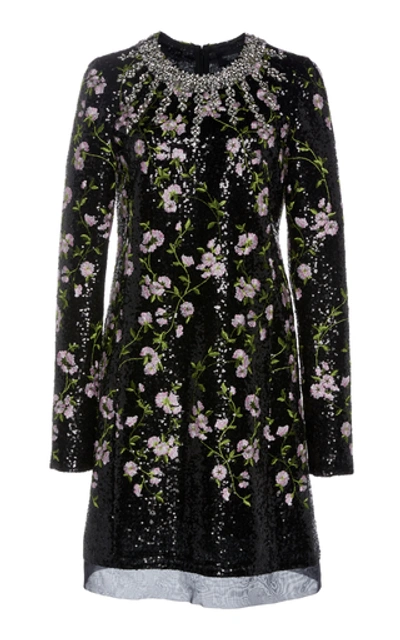 Shop Giambattista Valli Floral-embroidered Sequined Mini Dress