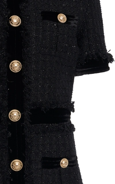 Shop Balmain Fringe-detailed A-line Tweed Dress In Black