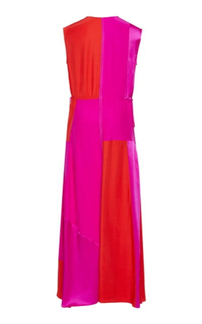 Shop Amur Lotta Two-tone Ruched Silk Midi Dress In Pink