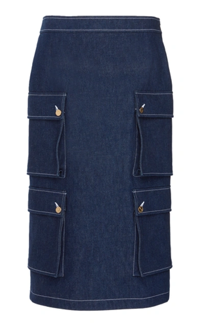 Shop Thom Browne Contrast-stitched Cargo Denim Skirt In Blue