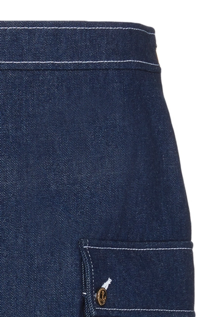 Shop Thom Browne Contrast-stitched Cargo Denim Skirt In Blue