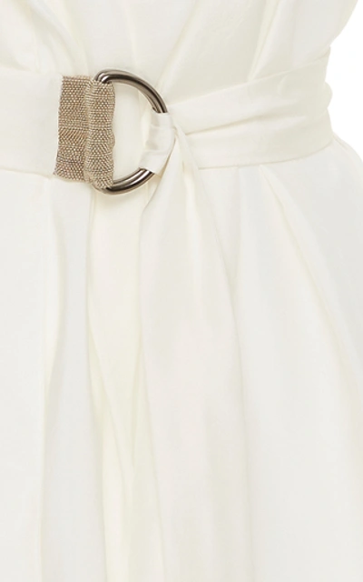 Shop Brunello Cucinelli Belted Silk-chiffon Top In White