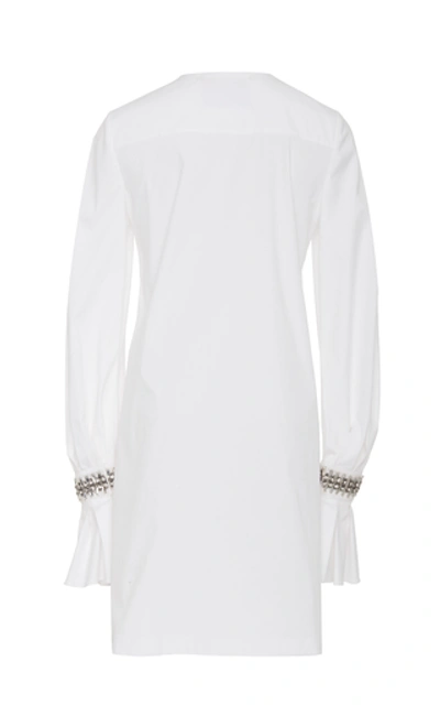 Shop Carolina Herrera Embellished Cotton-blend Shift Mini Dress In White