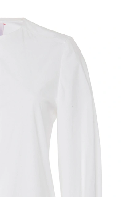 Shop Carolina Herrera Embellished Cotton-blend Shift Mini Dress In White