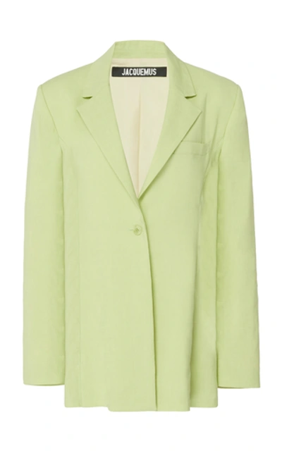 Shop Jacquemus La Veste Tablier Belted Wool-blend Blazer In Green