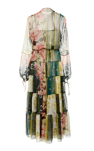 Shop Oscar De La Renta Patchwork-effect Floral-print Silk-chiffon Dress In Multi