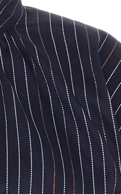 Shop Rosie Assoulin Cutout Pinstriped Cotton-blend Maxi Shirt Dress In Navy