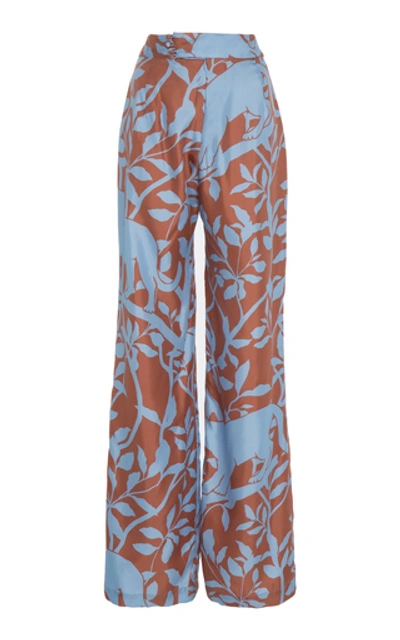 Shop Johanna Ortiz Dominant Paradigm Printed Wide-leg Silk Pants In Blue