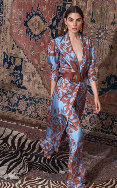 Shop Johanna Ortiz Dominant Paradigm Printed Wide-leg Silk Pants In Blue