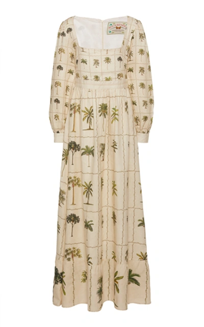 Shop Agua By Agua Bendita Curuba Hand-painted Linen Dress In Neutral