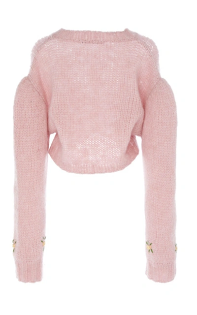 Shop Alessandra Rich Cropped Floral-embroidered Alpaca And Wool-blend Sweat In Pink