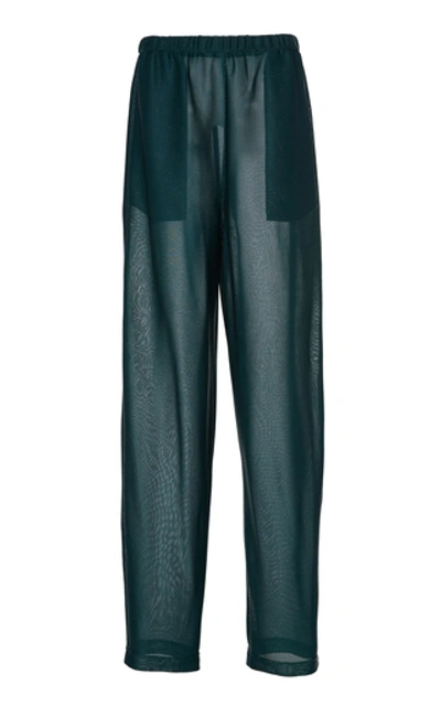 Shop Sally Lapointe Metallic Mesh Elastic Tapered Pant In Green
