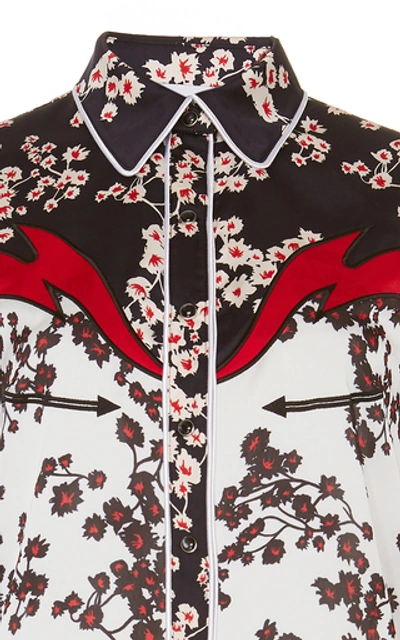 Shop Paco Rabanne Two-tone Floral-print Crepe De Chine Shirt