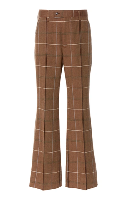 Shop Acne Studios Patsyne Checked Wool Flared Trousers In Brown