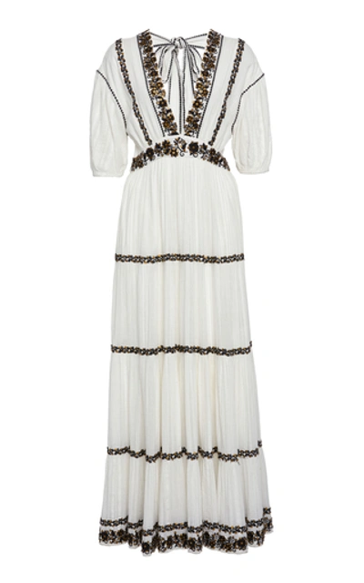 Shop Ulla Johnson Alma Tiered Peasant Cotton Maxi Dress In White