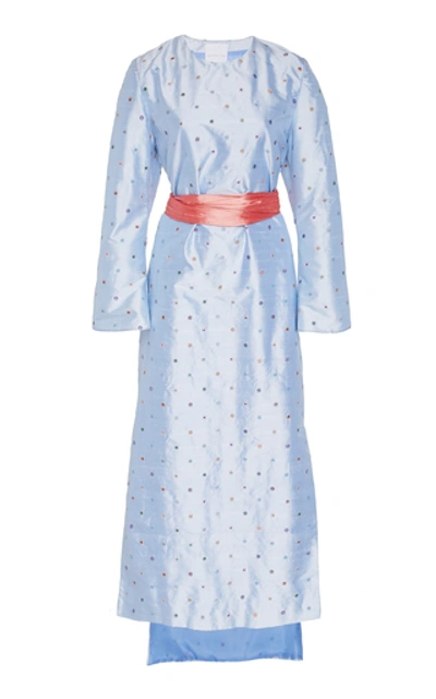 Shop Markarian Exclusive Amira Belted Embroidered Silk Caftan In Blue