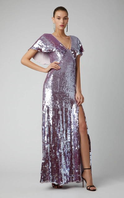 Shop Temperley London Exclusive Bardot Sequin Maxi Dress In Purple