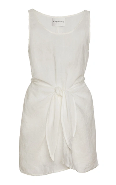 Shop Anemone Tie-front Ramie Wrap Dress In White