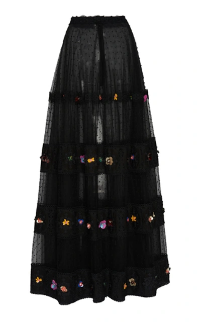 Shop Costarellos Embellished Tulle Maxi Skirt In Black