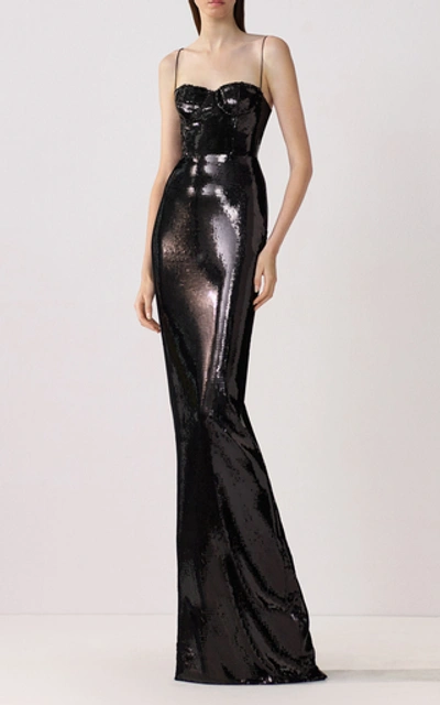 Shop Alex Perry Ford Bustier Lame Gown In Black