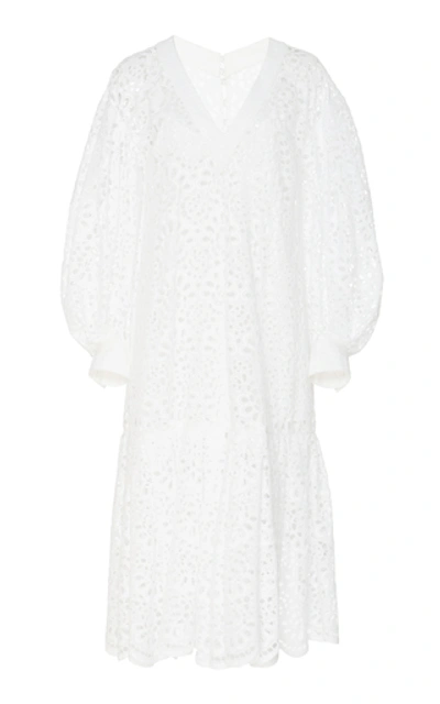 Shop Carolina Herrera Oversized Broderie-anglaise Cotton Dress In White