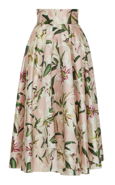 Shop Dolce & Gabbana Floral-print Silk-satin Midi Skirt