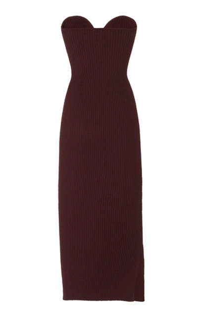 Shop Khaite Loie Ribbed Stretch-knit Midi Dress In Burgundy