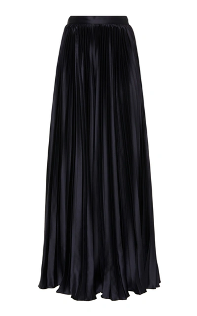 Shop Amur Ziggy Wide Leg Satin Pleated Pants In Navy