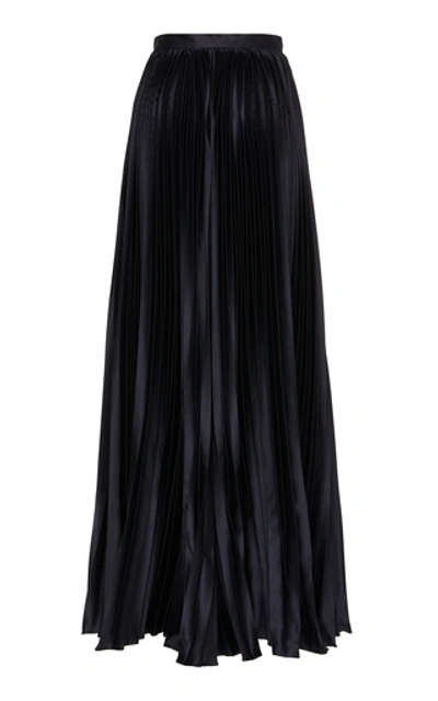 Shop Amur Ziggy Wide Leg Satin Pleated Pants In Navy