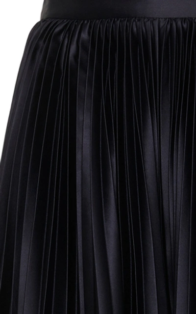 Shop Amur Ziggy Wide Leg Satin Pleated Pants In Navy