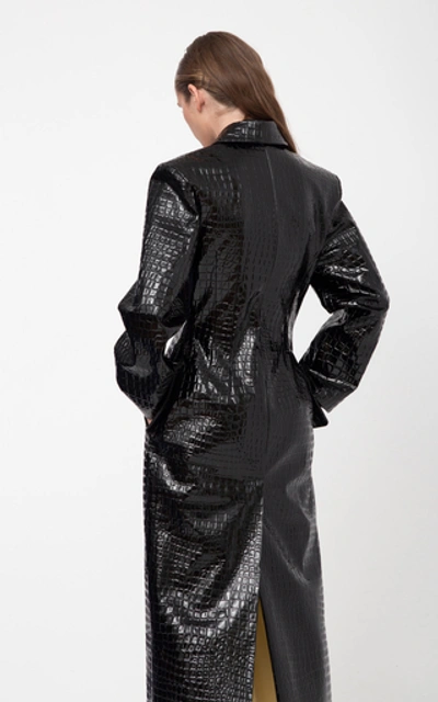 Shop Aleksandre Akhalkatsishvili Crocodile Textured Trench Coat In Black