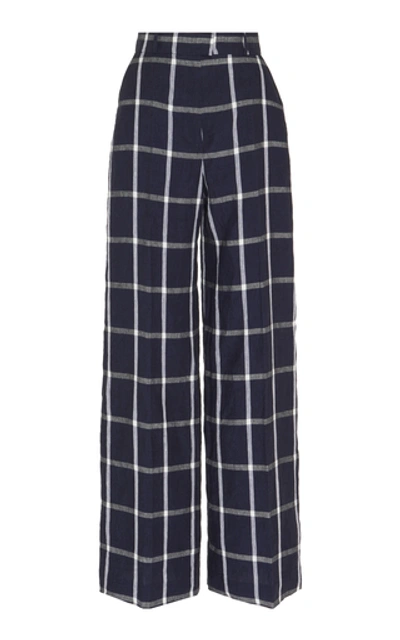 Shop Martin Grant Checked Linen Wide-leg Trousers In Multi