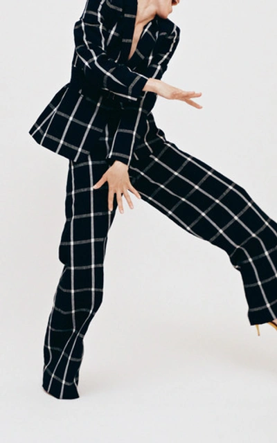 Shop Martin Grant Checked Linen Wide-leg Trousers In Multi